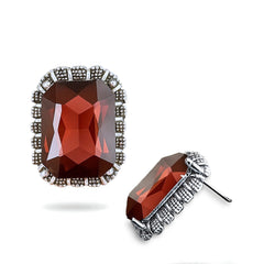 EL ARO Vintage Silver Emerald-Cut Green Crystal Stud Earrings with Marcasite Border