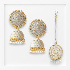 EL ARO Vintage Antique Gold Starburst Jhumka Earrings with Black Beads