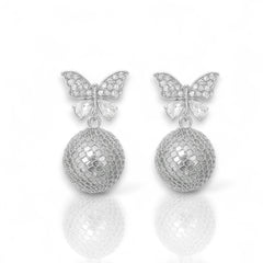 EL ARO Cream Enamel & Gold Mesh Ball Drop Earrings