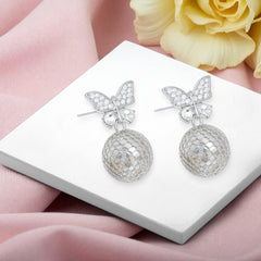 EL ARO Cream Enamel & Gold Mesh Ball Drop Earrings