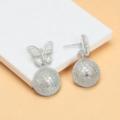 EL ARO Cream Enamel & Gold Mesh Ball Drop Earrings