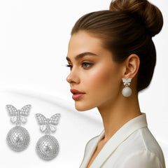 EL ARO Cream Enamel & Gold Mesh Ball Drop Earrings