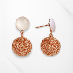 EL ARO Cream Enamel & Gold Mesh Ball Drop Earrings