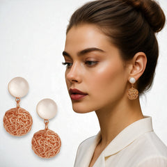 EL ARO Cream Enamel & Gold Mesh Ball Drop Earrings