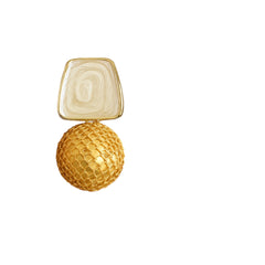 EL ARO Cream Enamel & Gold Mesh Ball Drop Earrings