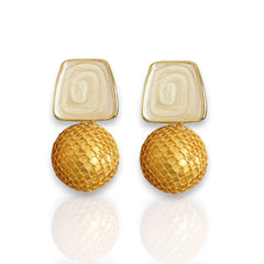 EL ARO Cream Enamel & Gold Mesh Ball Drop Earrings