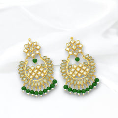 EL ARO Gold Kundan Chandbali Earrings & Maang Tikka Set with Ruby pink Bead Drops