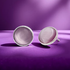 EL ARO Black Onyx Round Button Stud Earrings — Silver Bezel Setting