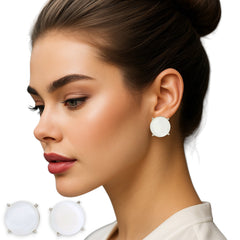 EL ARO Black Onyx Round Button Stud Earrings — Silver Bezel Setting