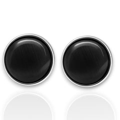 EL ARO Black Onyx Round Button Stud Earrings — Silver Bezel Setting