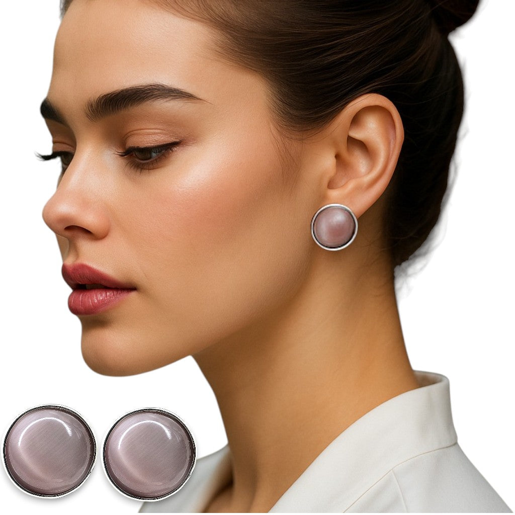 EL ARO Black Onyx Round Button Stud Earrings — Silver Bezel Setting