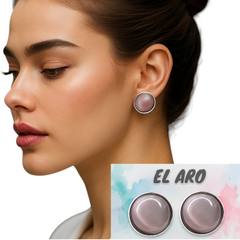 EL ARO Black Onyx Round Button Stud Earrings — Silver Bezel Setting